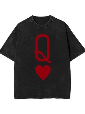 Washed Black Tee with Red Queen of Hearts Graphic NEW UNISEX LRG, XL